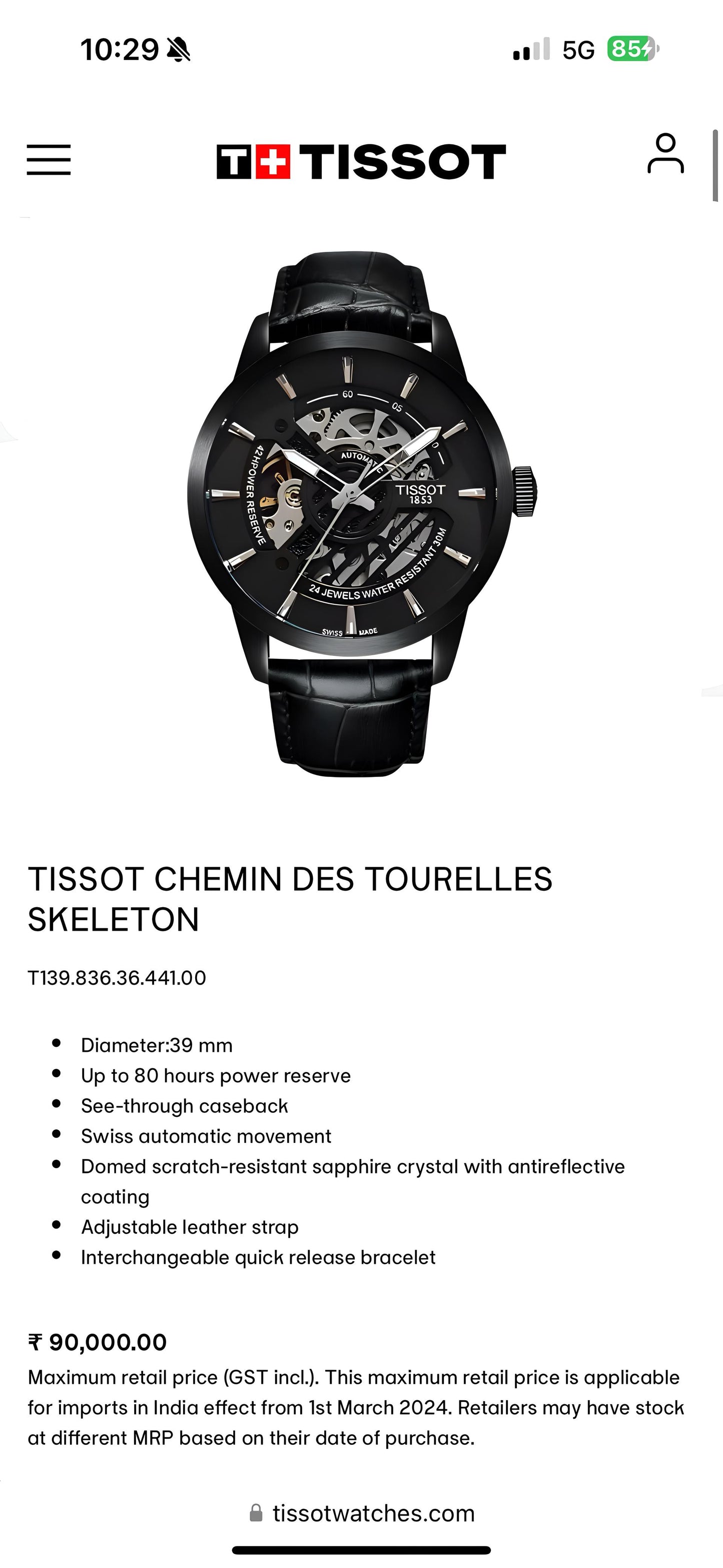 Tissot Skeleton Automatic Watch