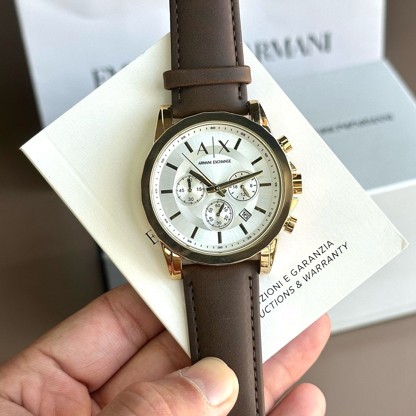 Armani Exchange Leather Strap Watch