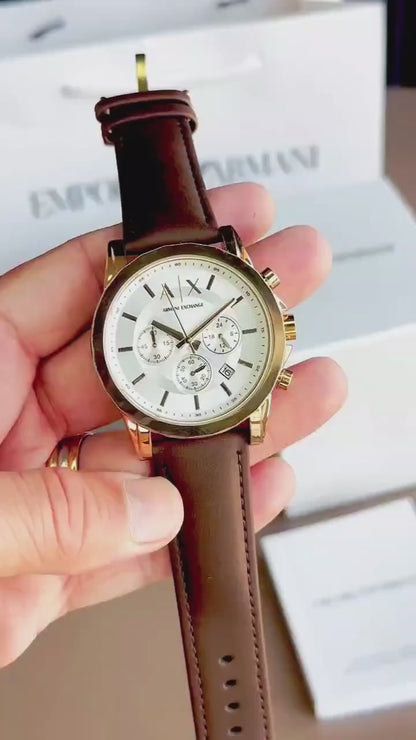 Armani Exchange Leather Strap Watch